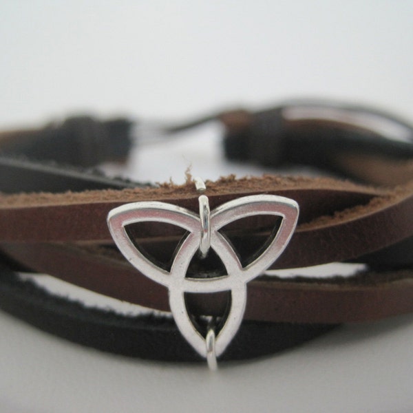 Irish Trinity Knot Leather Bracelet Women's Men Celtic Triquetra Leather Braided Bracelet Cuff