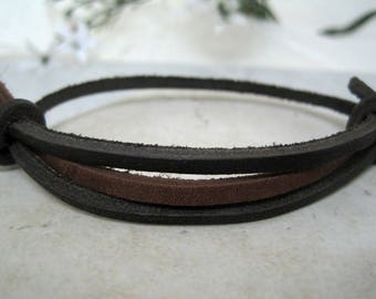 Black Leather Wrap Men Women Unisex Brown Cuff Bracelet Suede
