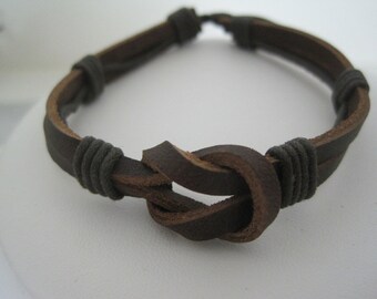 Leather Cuff Men's Women's Genuine Leather Knot Bracelet