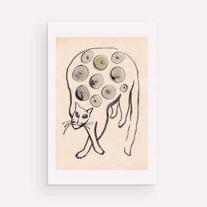 Illustration à l'encre Chat avec pagaies - carte postale 10x15