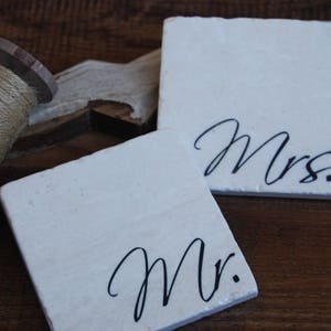 Mr & Mrs coasters valentine's day gift, wedding gift, engagement gift, anniversary gift, christmas gift, our first christmas image 1