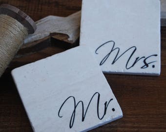 Mr & Mrs coasters  -  valentine's day gift, wedding gift, engagement gift, anniversary gift, christmas gift, our first christmas