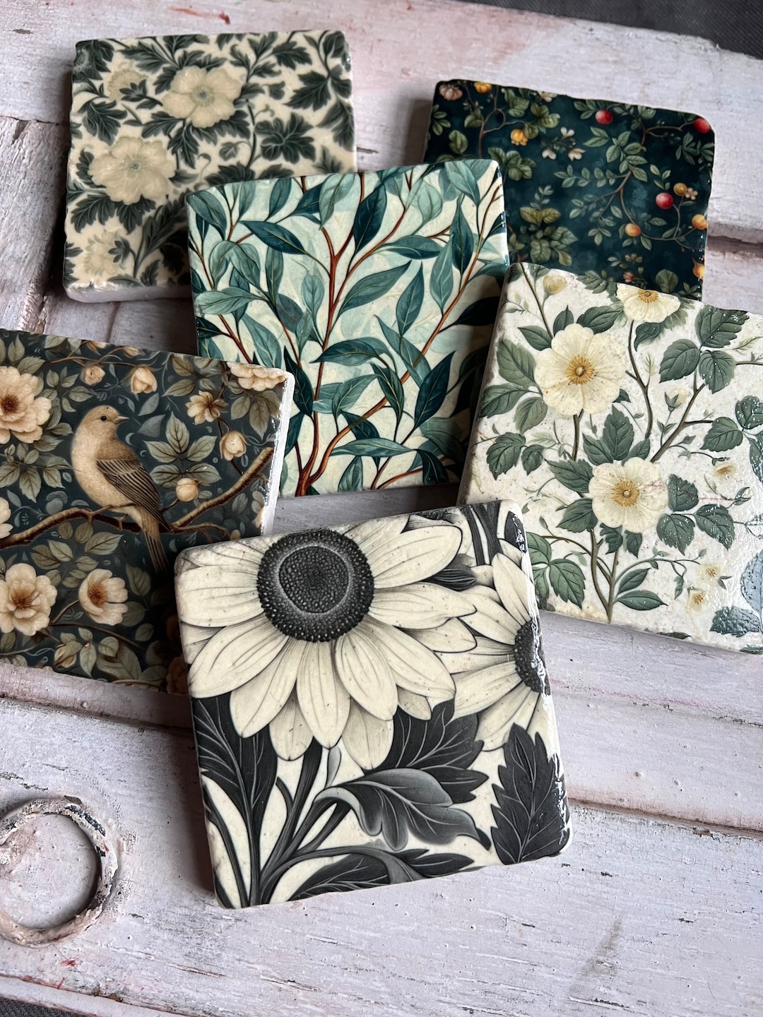 Night Garden Floral Botanical Stone Coasters- Set of 6 - Etsy