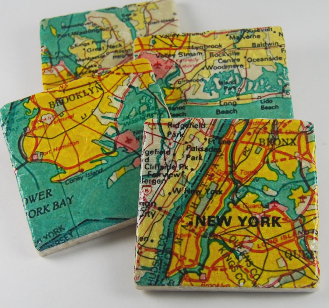 New York Map Coasters Stone Coasters Etsy