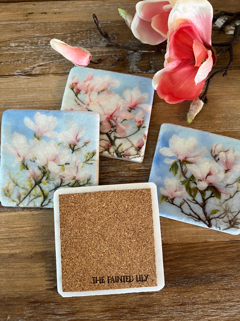 The Painted Lily Magnolia Floral Coasters