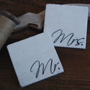 Mr & Mrs coasters valentine's day gift, wedding gift, engagement gift, anniversary gift, christmas gift, our first christmas image 3