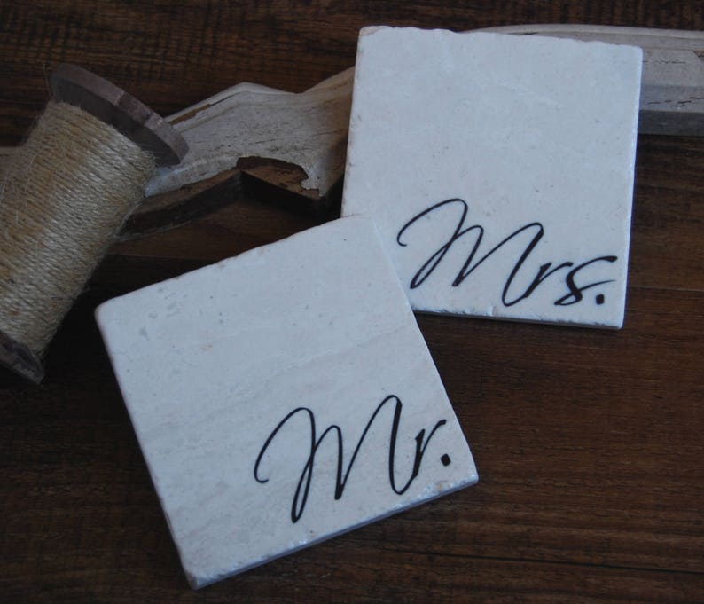 Mr & Mrs coasters valentine's day gift, wedding gift, engagement gift, anniversary gift, christmas gift, our first christmas image 3