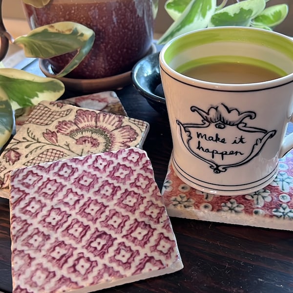 Blush tiles- stone coasters, set of 4