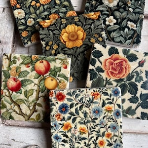 Golden Hour floral botanical stone coasters- set of 6