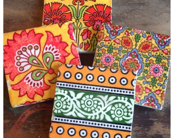 India Spice stone coaster set - exotic decor, bohemian chic, boho chic, world traveler, gypsy style