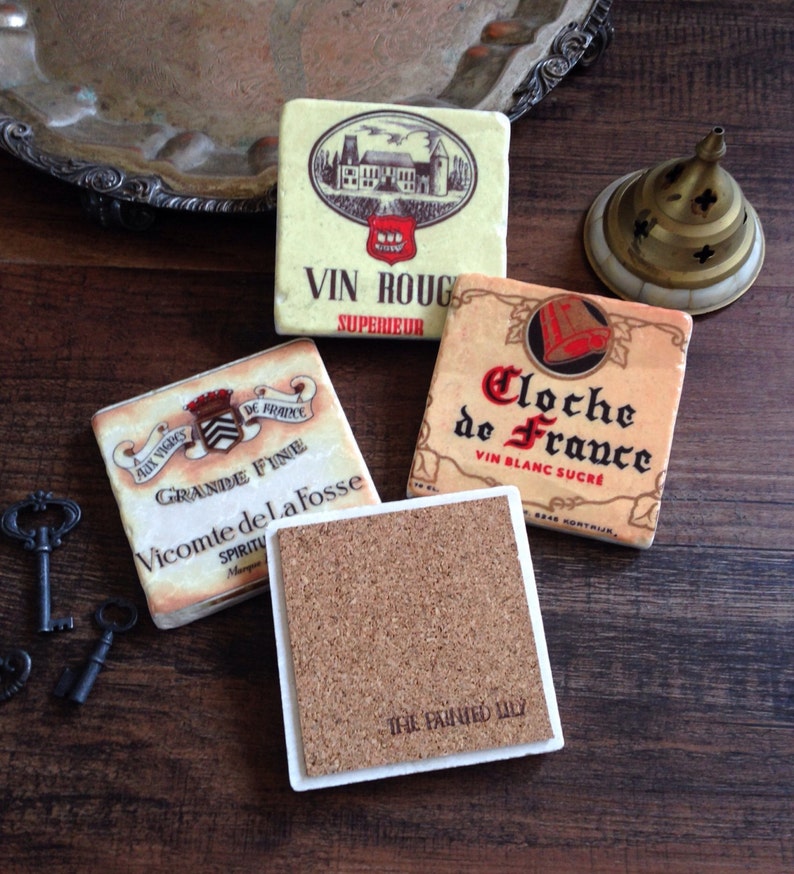 Coaster Set Vintage Wine Label set of 4 image 2