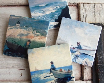 Coasters - On the Water stone coaster set - beach house - lake house - beach decor