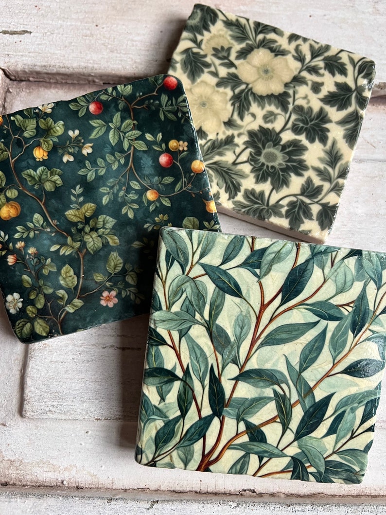 Night Garden floral botanical stone coasters set of 6 image 2