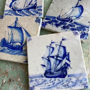 Antique delft sailboat tiles- set of 4