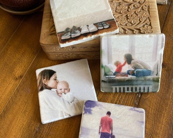 Custom photo coasters - gift for her. gift idea, family gift, housewarming gift