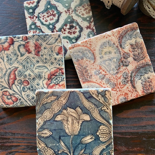 Vintage book cover coaster set- stone coasters, set of four