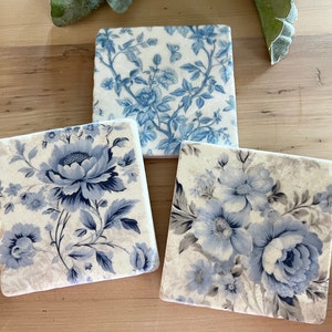 Blue Toile stone coasters set of 6 image 3