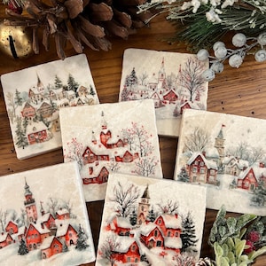 Holiday village stone coasters- set of 6
