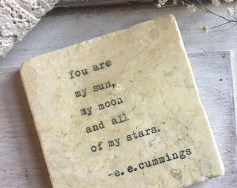 Book quote stone coaster - ee cummings