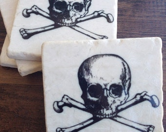 Skull & Crossbones stone drink coasters