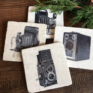 Vintage Camera stone coasters - set of four