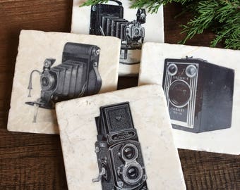 Vintage Camera stone coasters - set of four