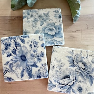 Blue Toile stone coasters set of 6 image 4