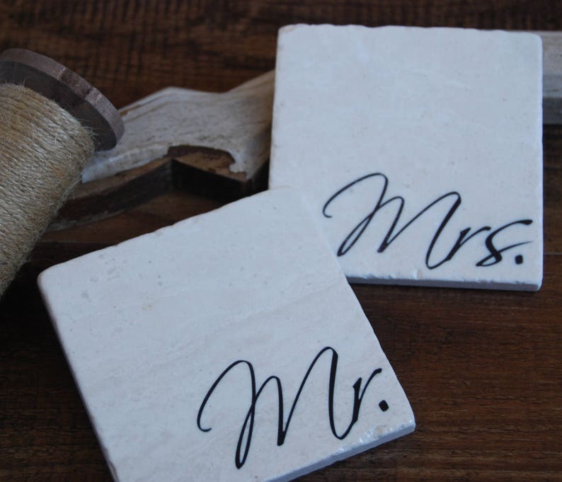 Mr & Mrs coasters valentine's day gift, wedding gift, engagement gift, anniversary gift, christmas gift, our first christmas image 1