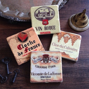 Coaster Set Vintage Wine Label set of 4