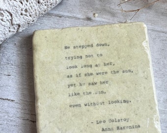 Book quote stone coaster- Tolstoy quote, gift for her, book lover, Anna Karenina