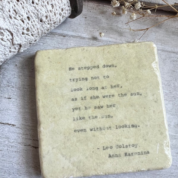 Book quote stone coaster- Tolstoy quote, gift for her, book lover, Anna Karenina