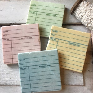 Library Card Stone Coasters: Book Lover Gift, Librarian Decor