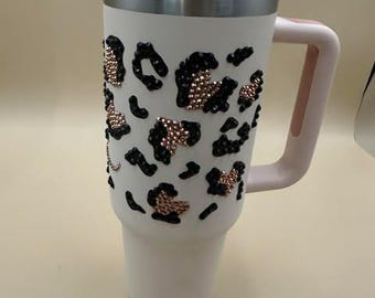 40 oz tumbler - insulated - rhinestoned - personalised - leopard print - custom - Mother's Day