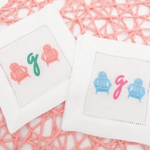 Custom Embroidered Adirondack Chair Cocktail Napkins • Personalized Monogram • Coastal Summer Entertaining