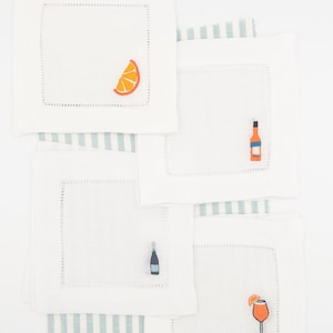Aperol Spritz Embroidered Cocktail Napkin Set – Linen Bar Decor