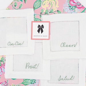 刺繍入りカクテルナプキン - Prost、Cheers、Cin Cin & Salud