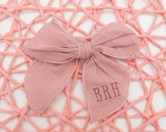 Embroidered Linen Bows – Personalized Hair Bow with Monogram or Initials
