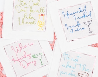 Embroidered Cocktail Napkins - Bravo Quotes