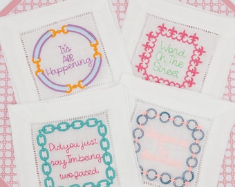 Embroidered Cocktail Napkins - Bravo Quotes Round Three - Real Housewives, Southern Charm, Vanderpump, Summer House