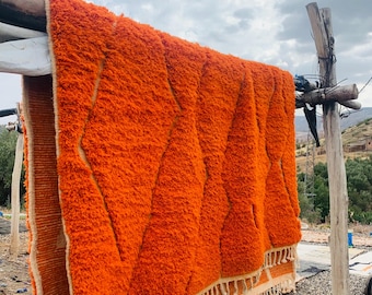 Orange Moroccan Rug, Orange Shag Rug, Vibrant Orange Hand tufted Rug, Custom Made Moroccan Carpet, Large Orange Area Rug