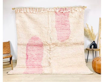 Authentic Pink Moroccan Rug, White Shag Rug, Custom Made Moroccan Carpet, Large Area Rug, Berber rug