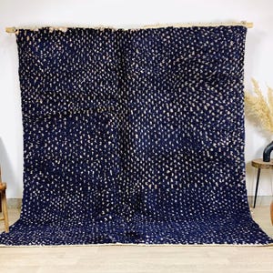 Authentic Navy Blue White Dotted Moroccan Rug, Blue Shag Rug, Large Area Rug, Berber rug