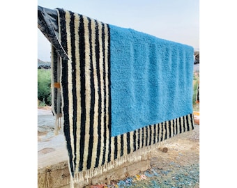 Moroccan Blue Rug, Blue Shag Rug, Soft wool rug, Large Blue Area rug