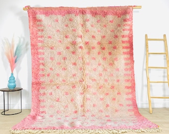 White and Blush Pink Moroccan Rug – Handmade Berber Shag Carpet, Custom Moroccan Area Rug, Soft Boho Moroccan Rug