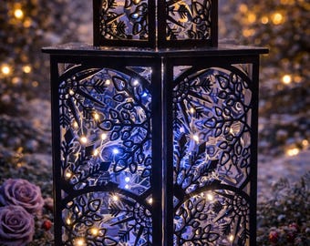 Christmas Lantern, Intricate Cutout Design, LED Winter Glow, Cozy Holiday Decor