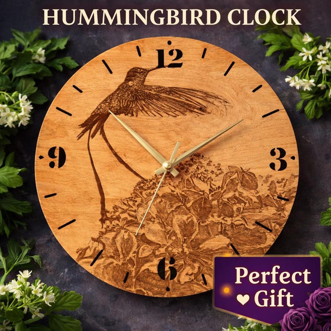 Hummingbird Wall Clock, Wooden Bird Clock, Nature Wall Decor, Floral ...