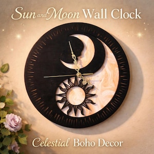 Sun Moon Yin Yang Clock, Celestial Boho Wall Decor, Spiritual Astrology Home