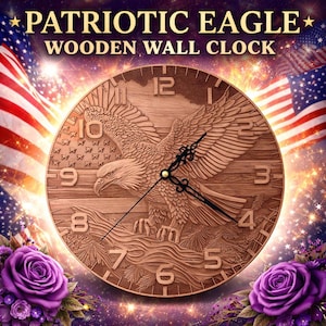 Patriotic Eagle Wooden Wall Clock | Rustic American Flag Decor