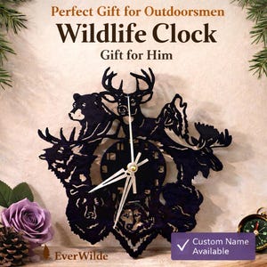 Wildlife Wall Clock, Rustic Cabin Decor, Deer Bear Moose Outdoorsman Art