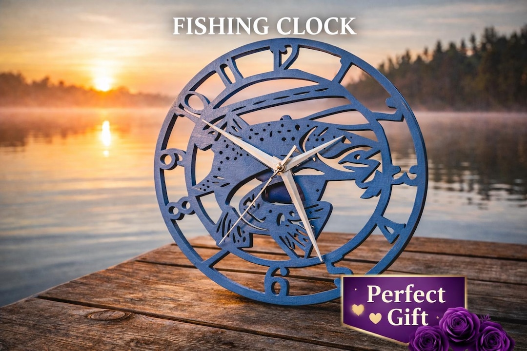 Wooden Bass Fishing Clock, Lake House Decor, Silent Movement Wall Art ...